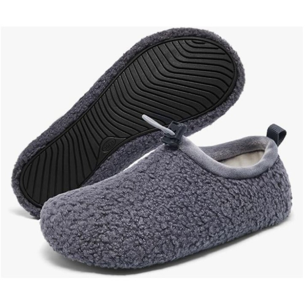 Kids Cozy Fuzzy Slippers Winter Warm House Shoes Anti-Skid Soft Sole Grey 1-2 US